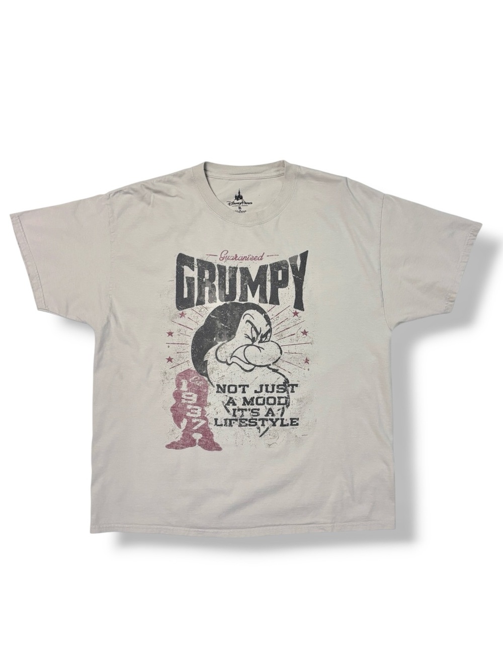 DISNEY PARKS Grey Graphic Tee Size XL “Guaranteed Grumpy”